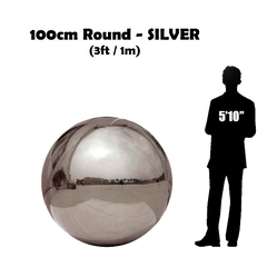 3FT / 1M Round - Inflatable Shiny Mirror Sphere - SILVER